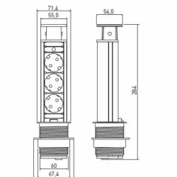 Priză încorporată retractabilă 3 locuri cu împământare 60mm negru GTV AE-BPW3S60-20