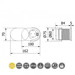 Priză încorporată 1loc cu împământare 60mm USB argintie GTV SLIDE AE-BPW1S1UCH-51-thumb-3