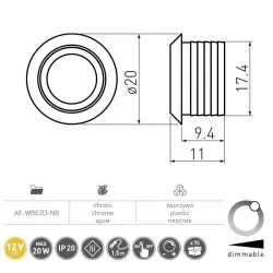 Intrerupator senzor tactil de contact dimabil cu fir 1.5 metri 12V DC 20W IP20 crom GTV AE-WBEZD-NB-thumb-3